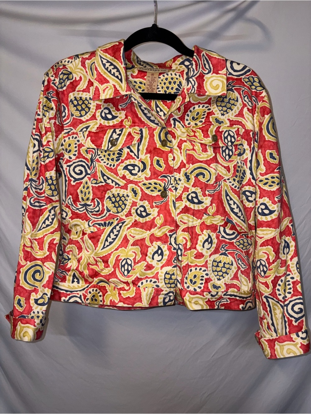 Women's Button-Front Printed Jean Jacket - Red Multicolor